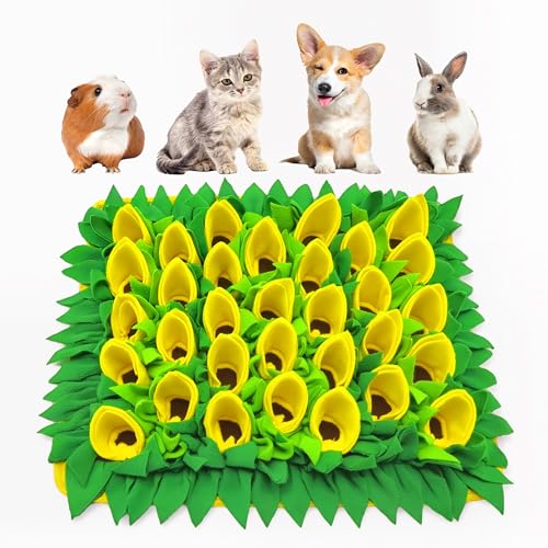 Snuffle Mat for Dogs, Cats, Rabbits, Guinea Pigs, Durable Washable Pet Feeding Mat, Flower & Grass Slow Feeder, Nose Work Training Pad, Anxiety Relief & Mental Stimulation(S, Yellow) - color: Yellow