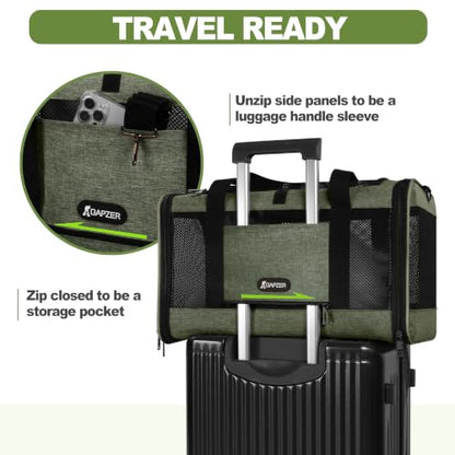 GAPZER Medium Cat Carrier Bag Lightweight, Soft-Sided Small Pet Carry Crate Teacup Breed Dogs, Top Loader Yorkie Kennel Sturdy Durable Mesh up to 15 lbs for Indoor House Dark Green - color: Olive