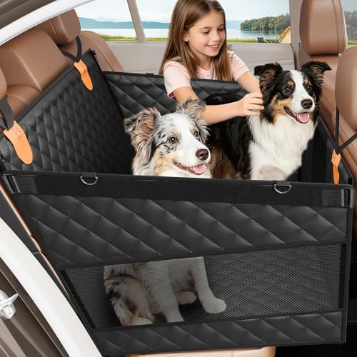 PETICON Large Dog Car Seat, Back Seat Extender for Dogs with 3 Mesh Windows, Waterproof Medium Carseat for Dogs with Hard Bottom, Pet Seat Cover for Cars, Trucks and SUVs - color: Black, size: X-Large