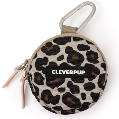 CLEVERPUP Nomad Large Collapsible Dog Bowl in Sand & Snackpack Double Insulated Treat Pouch in Leopard
