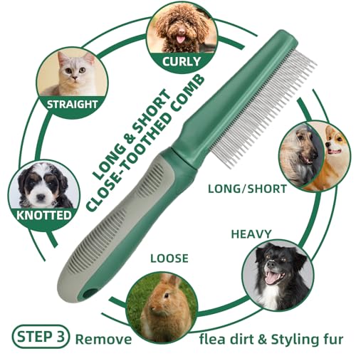 Pet Grooming Kit - 7 PCS Green Deshedding Brush Set with Undercoat Rake, Slicker Brush, Bath Brush & Nail Clipper for Short & Long-Haired Dogs and Cats - color: A-Green