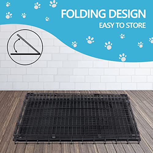Portable Pet Crate 36 Inch Dog Crate for Medium Dogs Foldable Double Door Metal Frame Kennel Cage with Handle and Removable Proof Tray for Indoor & Outdoor Travel Use