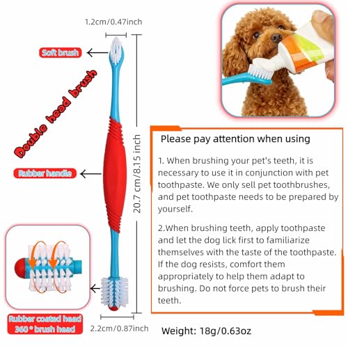 Dog Toothbrush, 360° & Double-Headed Dog Dental Care Kit for Small & Large Dogs, Pet Finger Toothbrush & Toothbrush Set for Effective Plaque Removal, Clean Teeth, Fresh Breath, and Gum Health
