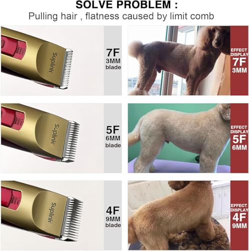 Dog Clippers for Grooming Thick Heavy Coats, Professional 2-Speed Pet Hair Trimmers, Cordless Rechargeable Dog Grooming Kit with 4 Interchangeable Stainless Steel Blades (1/3/6/9mm), Low Noise Shaver