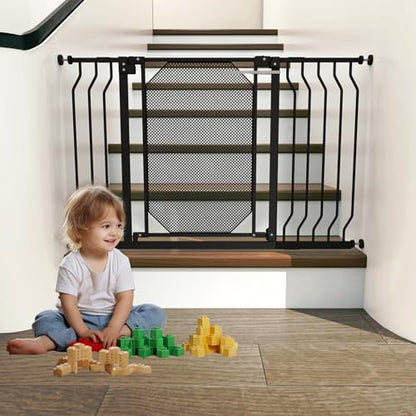 30-47.6" Baby Gate for Stairs & Doorways,Auto Close Extra Wide Dog Gate for House, Pressure-Mounted Safety Gate,with 180°Swing & Dual Lock, with Large Walk Thru Door, for Toddlers and Pets,Black