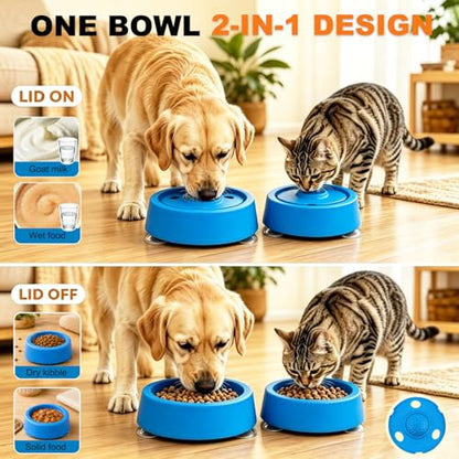 SummerCool Dogs Lick Bowl with Rolling Ball,Ant-Slip Slow Feeder for Dogs,2 Pack,Blue