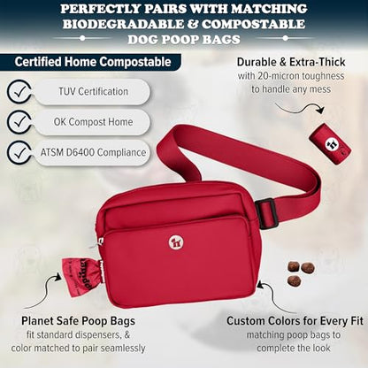 Puppington 3-in-1 Crossbody Dog Walking Bag & Treat Pouch with Matching Planet Safe Poop Bags & Built-In Dispenser - Dog Mom Gift for Puppy Training with Zippered Pockets (Ruby Red) - color: Ruby Red