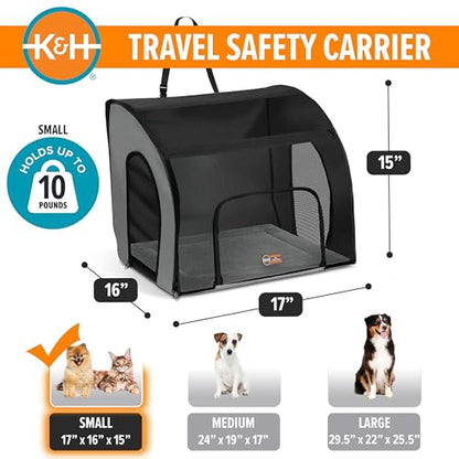 K&H Pet Products Enclosed Dog Cat Car Seat, Travel Safety Carrier for Pets, Dog Travel Car Seat, Soft-Sided Covered Cat Carrier, Washable Pad, Multiple Entrances, Mesh Windows - Small 17 X 16 X 15in - size: 17.0"L x 16.0"W x 15.0"H