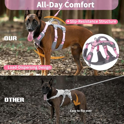 Huntboo Reflective Dog Harness with Handle, Escape Proof, No Slip, Breathable, Lightweight, Adjustable Lift Harness for Small, Medium, and Large Dogs Walking, Training, and Running Gear(Light Pink,L) - color: Light Pink, size: Large (Pack of 1)