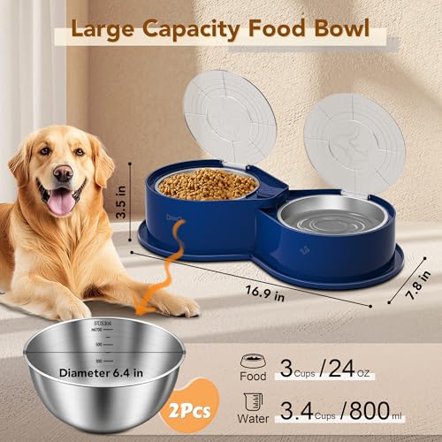 Newget Stainless Steel Dog Bowl Set with Lids, 304 Metal Dual Food & Water Bowls for Dogs & Cats, Large Capacity Pet Feeder with Cover Keeps Food Fresh, Anti-Skid Dog Dish for Small/Medium/Large Pets - color: Blue