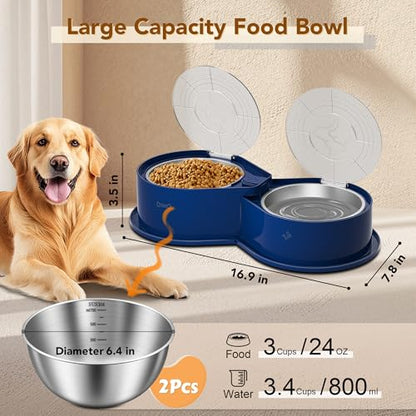 Newget Stainless Steel Dog Bowl Set with Lids, 304 Metal Dual Food & Water Bowls for Dogs & Cats, Large Capacity Pet Feeder with Cover Keeps Food Fresh, Anti-Skid Dog Dish for Small/Medium/Large Pets - color: Blue