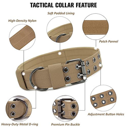 Tactical Dog Collar Military Adjustable Dog Collars Soft Nylon Training Collar with Patch Heavy Duty Metal Buckle Collars for Medium Large Dogs (Brown, XL) - color: Brown, size: XL