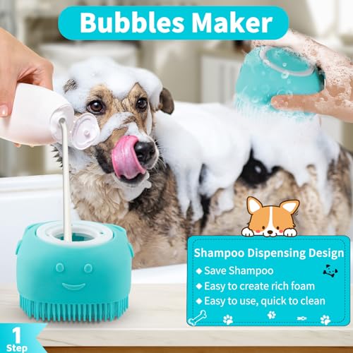 Comotech 3-in-1 Dog Grooming Brush | Adjustable Handle Shampoo Brush & Scrubber for Short & Long Haired Dogs & Cats (Blue Pink Blue) - color: Blue Blue Blue