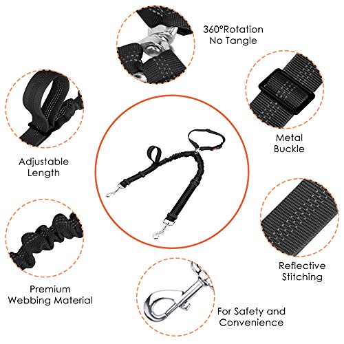 AUTOWT Double Dog Seat Belt, New Dual Pet Car Headrest Restraint Safety Seatbelt No Tangle Dog Leash Duty Adjust Elastic Bungee Puppy Lead Splitter Connect Harness in Vehicle Travel for 2 Dogs