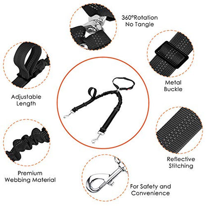 AUTOWT Double Dog Seat Belt, New Dual Pet Car Headrest Restraint Safety Seatbelt No Tangle Dog Leash Duty Adjust Elastic Bungee Puppy Lead Splitter Connect Harness in Vehicle Travel for 2 Dogs