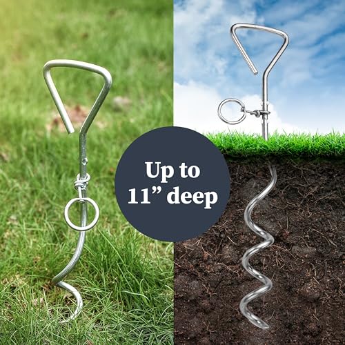 Katzco Dog Tie-Out Stake - Heavy Duty 16" Dog Stakes for Outside, Yard and Camping, Corkscrew Arrowhead Design with Tangle-Free 360 Swivel Hook - Water Resistant Pet Restraint Tool up to 80 lb Dogs - size: Metal Dog Tie-Out Stake (1-Pack)
