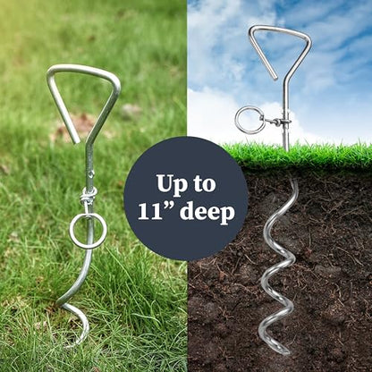 Katzco Dog Tie-Out Stake - Heavy Duty 16" Dog Stakes for Outside, Yard and Camping, Corkscrew Arrowhead Design with Tangle-Free 360 Swivel Hook - Water Resistant Pet Restraint Tool up to 80 lb Dogs - size: Metal Dog Tie-Out Stake (1-Pack)