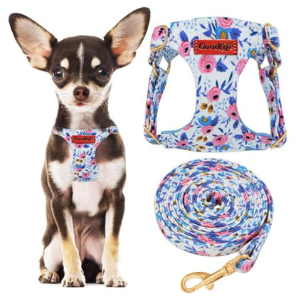 OaaXbbECco No Pull Floral Pattern Puppy Harness,Soft Adjustable Dog Harness Vest and Dog Leash Set No Choke Escape Proof (Blue Rose, XS) - color: Blue Rose, size: XS