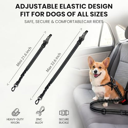 Dog Car Seat Belt 3-in-1, Escape Proof Dog Seatbelt for Car, Adjustable Pet Seat Belt with Shock Absorbing Bungee, Heavy Duty Dog Safety Belt for Small Medium Large Dogs, Black - color: Black