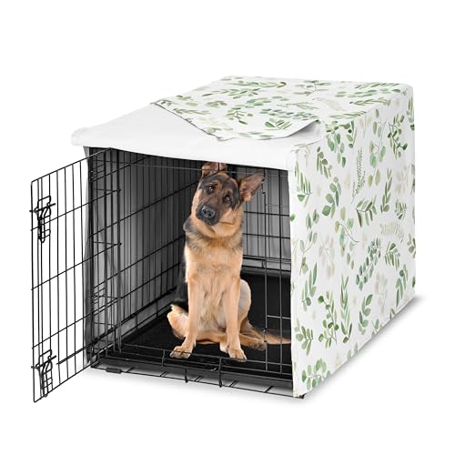 Sweet Jojo Designs 48in. Large Dog Crate Cover (Green Boho Floral Leaf) Pet Cage, Kennel Covers (Bohemian, Watercolor, Botanical, Flower, Woodland, Tropical, Garden, Nature, Neutral, Sage and White) - color: Green Botanical, size: 48.0"L x 30.5"W x 32.5"H
