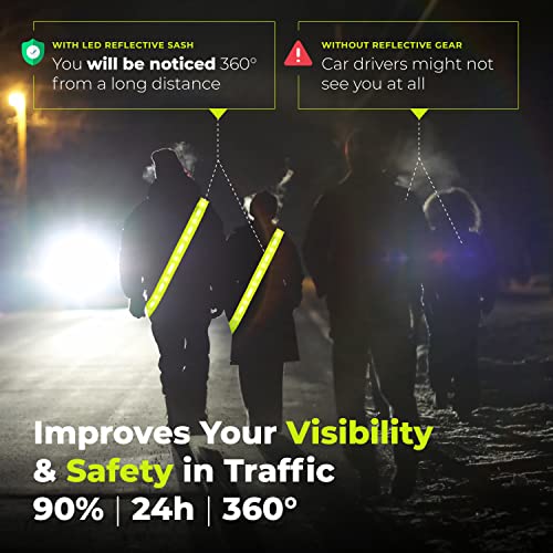 Rechargeable LED Lights Safety Vest – Reflective and Lighted Sash for Night Walks, Running, and Walking the Dog in the Dark Gear