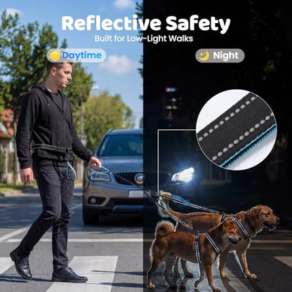 Hands Free Leash for 2 Large Dogs, No Tangle Waist Walking Bungee Leash, 6-8 FT Double Dog Leashes(50-150 lbs) - color: 2 Dog – Shadow Black