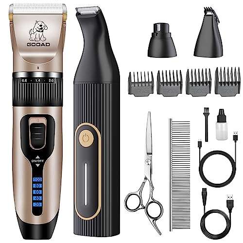 Dog Clippers for Grooming for Heavy Thick Hair&Coats,Low Noise Hair Trimmer,Rechargeable Cordless Pet Shaver, Dog Grooming Kit with Paw Trimmer Nail Grinder for Small Large Dogs - color: Gold & Black