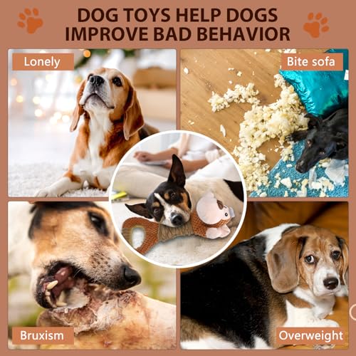Letsmeet Squeaky Dog Toy with Crinkle Paper, Pull Interactive Plush Chew Toy for Puppies, Small, Medium, Large Dogs - Great for Tug of War and Teeth Cleaning - color: brown3