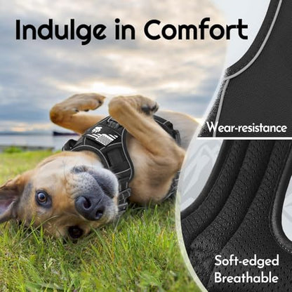 Eagloo Dog Harness for Large Dogs, Easy Wearing with 3 Quick-Release Buckles, Adjustable No Pull Pet Harness with MOLLE System, No Choke Reflective Vest with Control Handle, Black, L - color: Black, size: Large