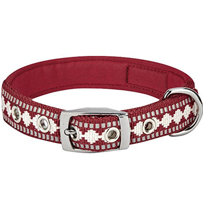 Blueberry Pet Reflective Jacquard Dog Collar with Neoprene Padding & Metal Buckle | Soft & Adjustable Safety Collar - Marsala Red, Neck 9-12.5", for Small Breed - color: Metal Buckle-Marsala Red, size: Small