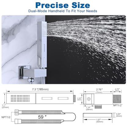 2 Settings Handheld Sprayer High-Pressure Shower Head with 59inch Flexible Hose, Square 2 in1 Model Solid Brass Adjustable Shower Wand Replacement Kit, Polished Chrome - color: Polished Chrome