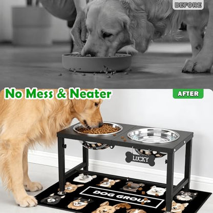 SHAINFUN Elevated Dog Bowls with Mat for Large & Extra Large Dogs, Raised Dog Bowl Stand with Two 101oz Stainless Steel Bowls, Tall Dogs Food Water Bowl Holder - color: Black-3L