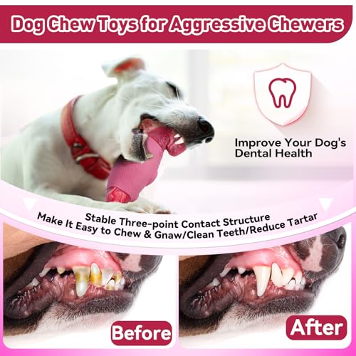 BIKIISEN Dog Toys for Aggressive Chewers, Interactive Dog Chew Toy for Large Dogs, Indestructible Squeaky Toys to Keep Them Busy, Tough Toy for Medium/Large Breed Dogs Pink - color: Pink