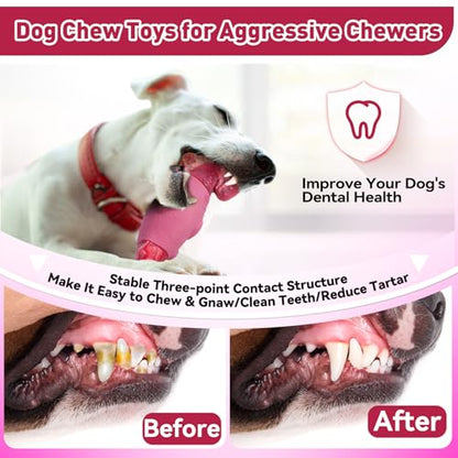 BIKIISEN Dog Toys for Aggressive Chewers, Interactive Dog Chew Toy for Large Dogs, Indestructible Squeaky Toys to Keep Them Busy, Tough Toy for Medium/Large Breed Dogs Pink - color: Pink