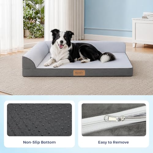 Cooling Dog Bed for Large Dogs, Orthopedic Dog Bed with Cooling Gel Mat, Removable Washable Cover, Waterproof Lining, Non-Slip Bottom, Summer Pet Bed for Sleeping, Size:49"*38"*8" - size: X-Large