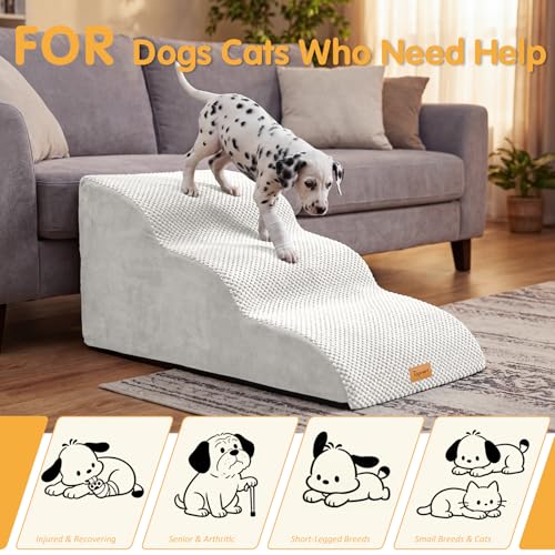 Topmart High Density Extended Foam Dog Ramp&Steps 3 Tiers,15.7" High | Non-Slip Dog Stairs with Removable Cover,Soft Foam Pet Ladder,Best for Injured,Older Cats,Pets with Joint Pain - color: White, size: 33.1*15.7*15.7