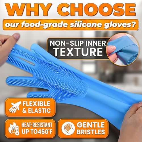 Cat and Dog Shampoo Gloves with 3000 Soft Bristles – 2-in-1 Dog Bath Gloves 11.6", Durable Silicone, Saves Shampoo | Massage, Grooming & Clean Wet or Dry – Made for Every Breed and Coat Style (Blue) - color: Blue
