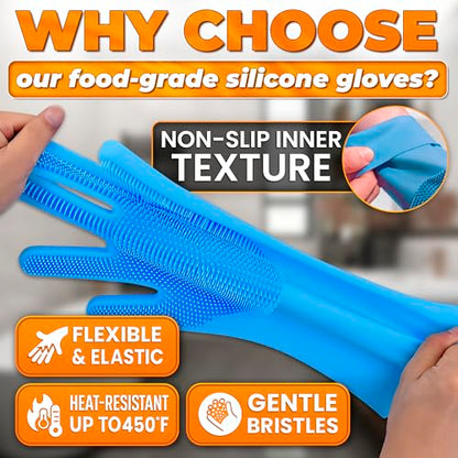 Cat and Dog Shampoo Gloves with 3000 Soft Bristles – 2-in-1 Dog Bath Gloves 11.6", Durable Silicone, Saves Shampoo | Massage, Grooming & Clean Wet or Dry – Made for Every Breed and Coat Style (Blue) - color: Blue