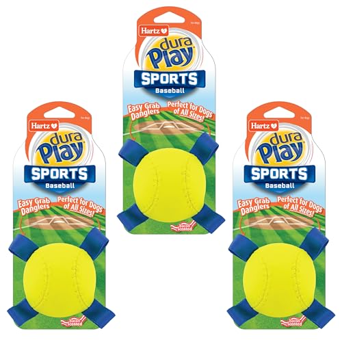 Hartz Dura Play Sports Baseball Dog Toy, Bacon Scented Squeaky Latex Yellow & Blue Toy, 3 Count - size: 3 Count, style: Baseball