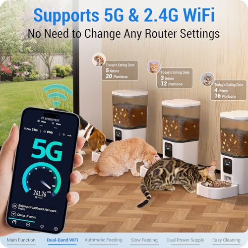 Automatic Cat Feeder with 5G WiFi: Automatic Dog Feeder with Slow Feed & Smart APP Control, 7L Timed Auto Cat Food Dispenser with Alexa for Pets, Detachable for Easy Cleaning - 29 Cups - color: White-1