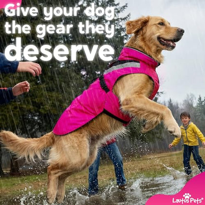 Waterproof Dog Rain Coat, Reflective Safety Strips & Leash Hole – Lightweight Adjustable Jacket for Medium Breeds - S, Pink - color: Pink, size: Small