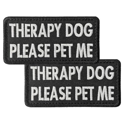 2 Pieces Therapy Dog Please Pet Me Dog Patches, Service Dog Patches with Hook Backing for Service Animal Vests, Harnesses - color: Therapy Dog Please Pet Me