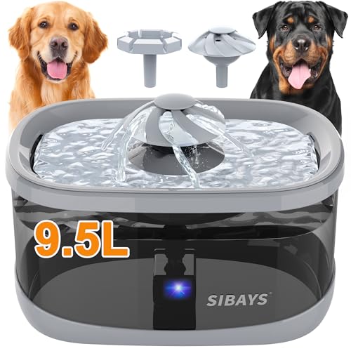 SIBAYS 9.5L Dog Water Fountain for Large Dogs, 2.5Gal Large Capacity Pet Water Fountain with 3 Flow Modes and LED Light, Automatic Ultra Quiet Dog Water Bowl Dispenser, Easy to Clean (FS82, Grey) - color: Grey