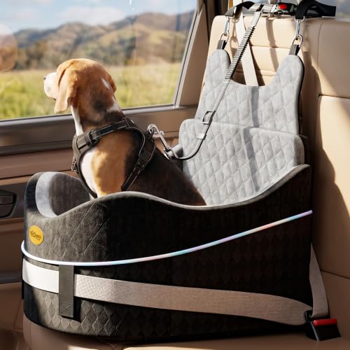 【Master Crafted for Medium Dogs】 PetDance Dog Car Seat with Anti-Tip Design | Cooling Cushion Dog Car Bed for Medium & Small Dogs Up to 50 lbs, 30% Extra Spacious, Anti-Slip Base, Hazy Silver Gray - color: Hazy Silver Gray