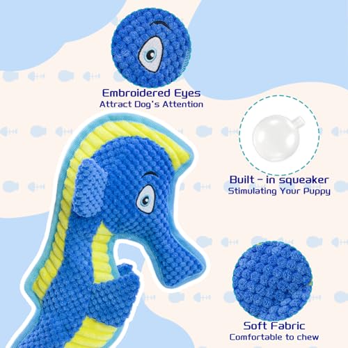 Dog Toy Squeaky Aggressive Durable Dog Toys for Dogs Chew No-Stuffed Dog Toy Interactive Hours of Fun Keep pups Busy -Green Shark,Bubble-Pressed Ultra-Soft Fabric - color: Blue
