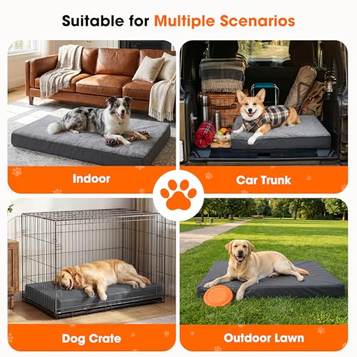 Waterproof Dog Bed for Crate, Chew Proof Orthopedic Crate Pad, Reversible Heavy Duty Oxford & Sherpa Egg Crate Foam Pet Mat for Indoor/Outdoor - size: Large (36*27*3)