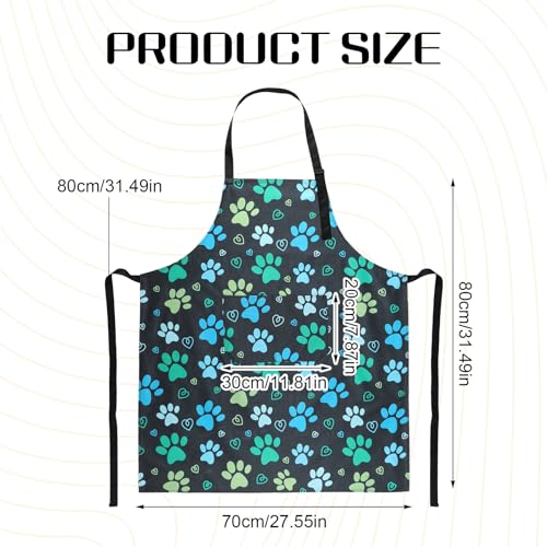 Dog Grooming Waterproof Apron with 2 Pockets, Cute Animals Puppy Dog Pets Apron - style: Green Dog Paw