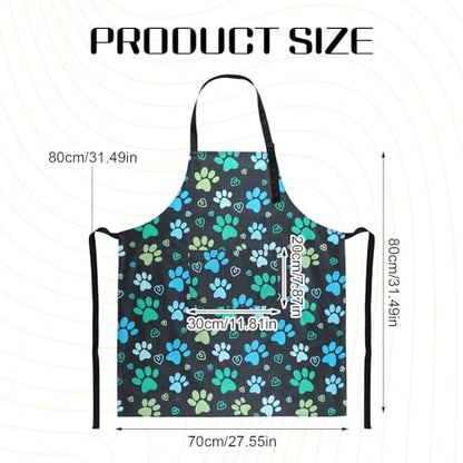 Dog Grooming Waterproof Apron with 2 Pockets, Cute Animals Puppy Dog Pets Apron - style: Green Dog Paw