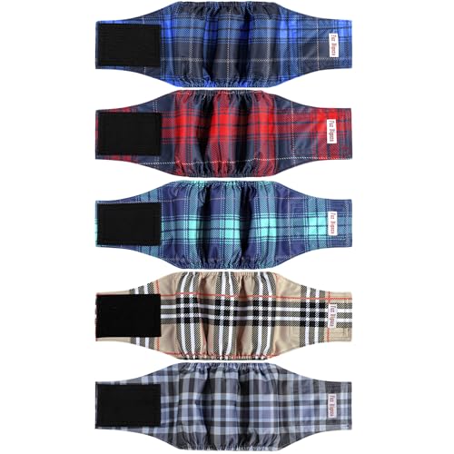 5 Pack Male Dogs Diapers, Washable Reusable Premium Belly Bands for Male Dogs, High Absorbing Male Dog Pee Wraps for Doggie in Incontinence or Excitable Urination and Training Grid Large - color: Grid, size: Large (18"-20")