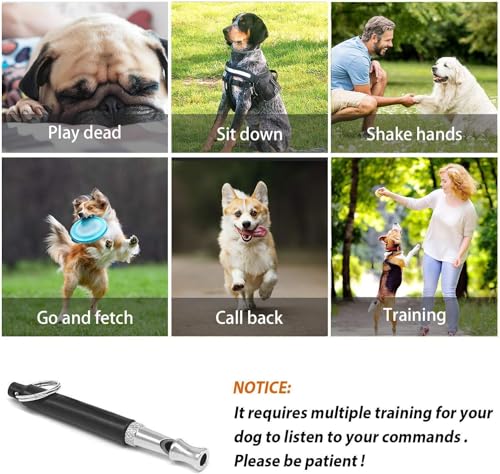 Dog Whistle to Stop Barking, Adjustable Pitch Ultrasonic Training Tool Silent Bark Control for Dogs-2 Free Lanyard Strap with Pack of 2 PCS Pet Whistle